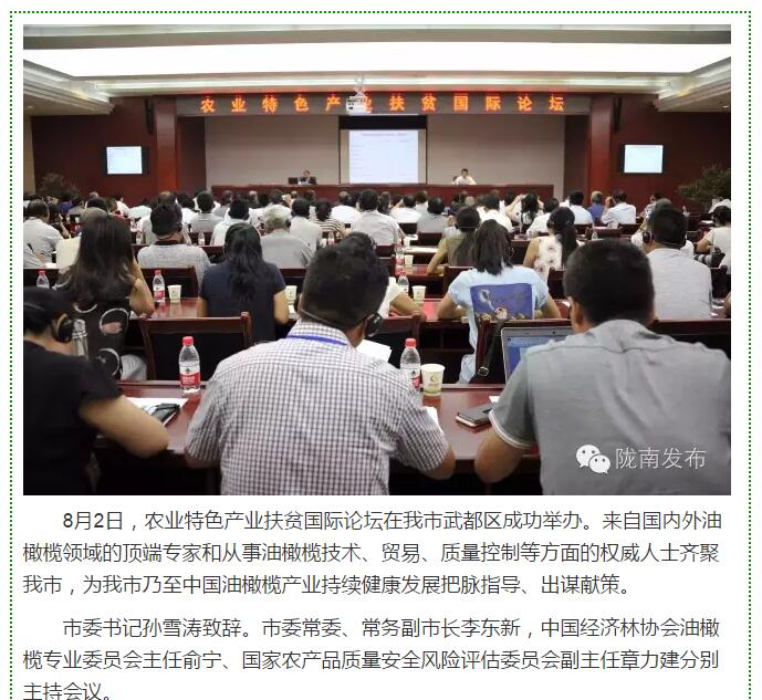 大腕齊聚農(nóng)業(yè)特色產(chǎn)業(yè)扶貧國際論壇，“把脈”隴南油橄欖發(fā)展