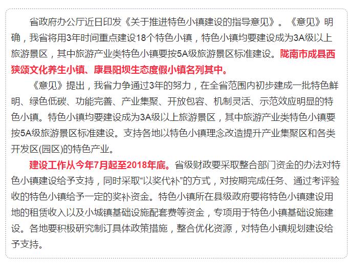 甘肅計(jì)劃3年建18個(gè)特色小鎮(zhèn)，看看隴南有幾個(gè)~
